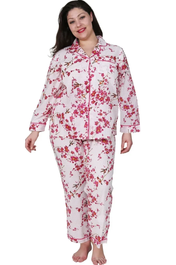 La Cera™ La Cera Cherry Blossom 3/4 Sleeve Cotton Pajama Set - Plus Size New