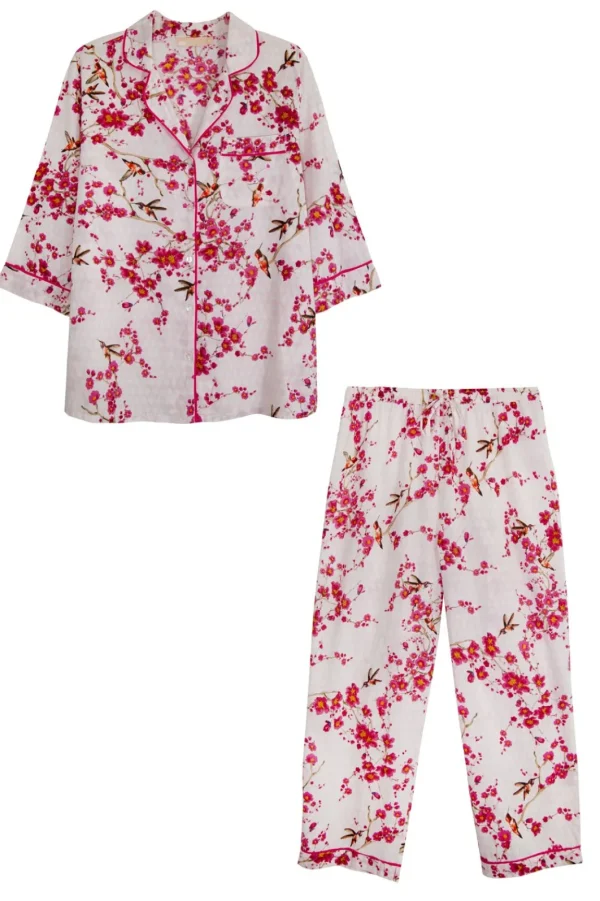 La Cera™ La Cera Cherry Blossom 3/4 Sleeve Cotton Pajama Set Discount