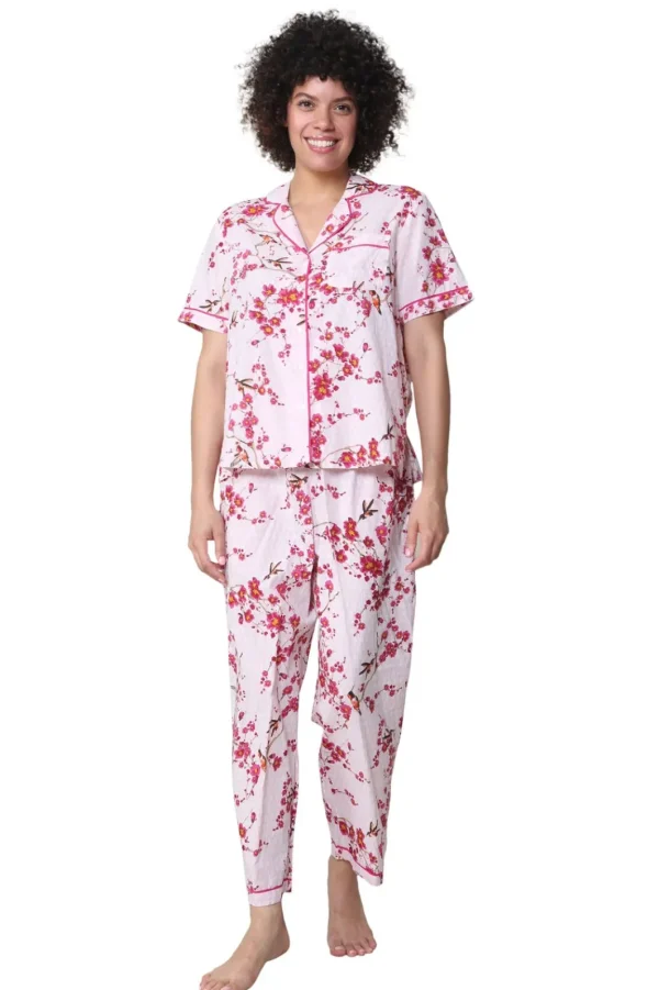 La Cera™ La Cera Cherry Blossom Floral Cotton Pajama Set Discount