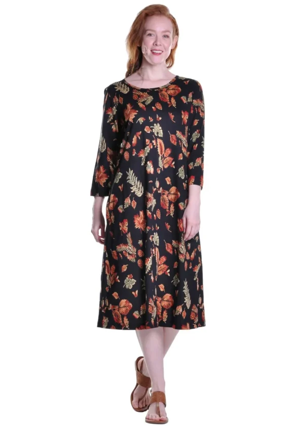 La Cera™ La Cera Cotton Falling Leaves Print Jersey Dress Sale