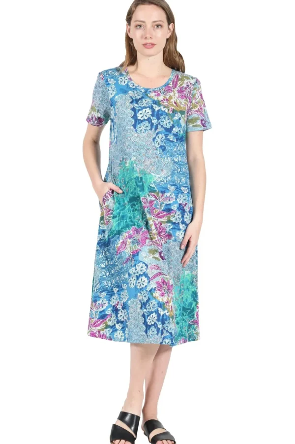 La Cera™ La Cera Cotton Floral Jersey Knit A-Line Dress Best