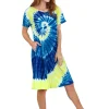 La Cera™ La Cera Cotton Knit Short Sleeve Blue Yellow Tie-Dye Dress Cheap