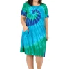 La Cera™ La Cera Cotton Knit Short Sleeve Turquoise Tie-Dye Dress Blue Cheap