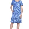 La Cera™ La Cera Cotton Knit Short Sleeve Tie-Dye Dress Blue Flash Sale