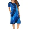 La Cera™ La Cera Cotton Knit Short Sleeve Denim Blue Tie-Dye Dress Clearance