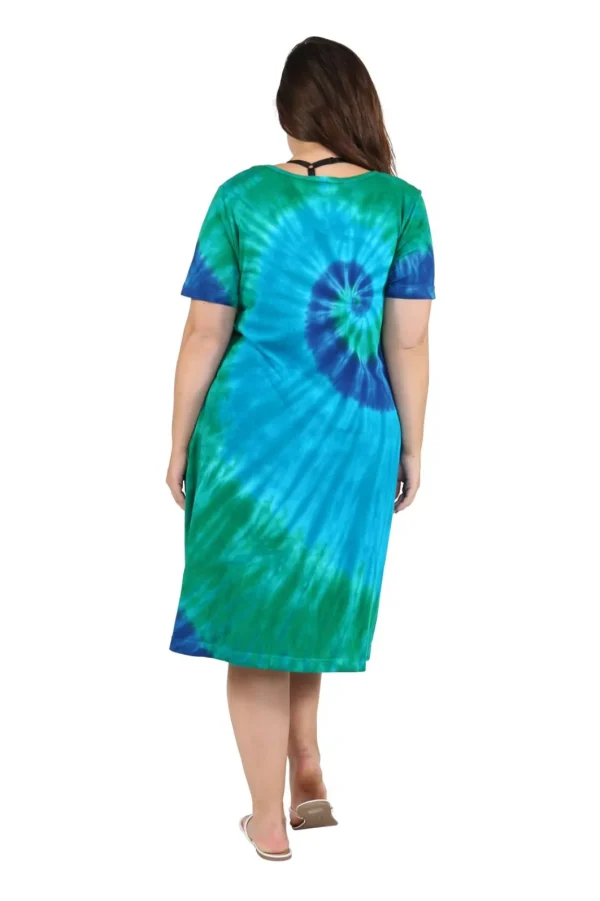 La Cera™ La Cera Cotton Knit Short Sleeve Turquoise Tie-Dye Dress Blue Cheap