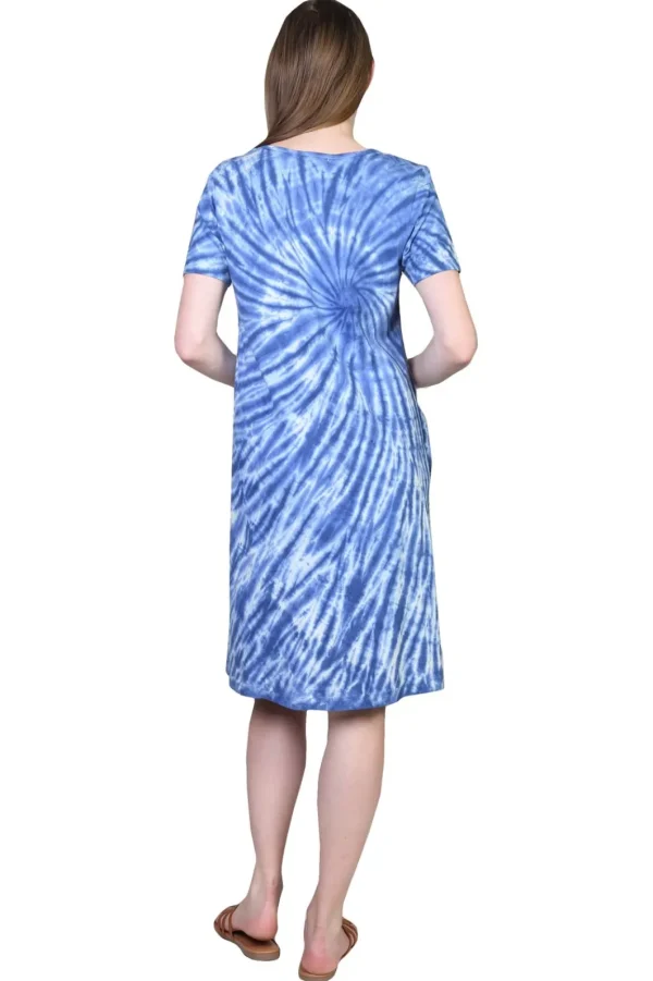 La Cera™ La Cera Cotton Knit Short Sleeve Tie-Dye Dress Blue Flash Sale