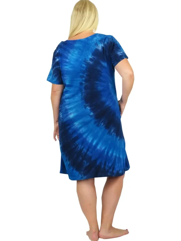 La Cera™ La Cera Cotton Knit Short Sleeve Denim Blue Tie-Dye Dress - Plus Size Shop