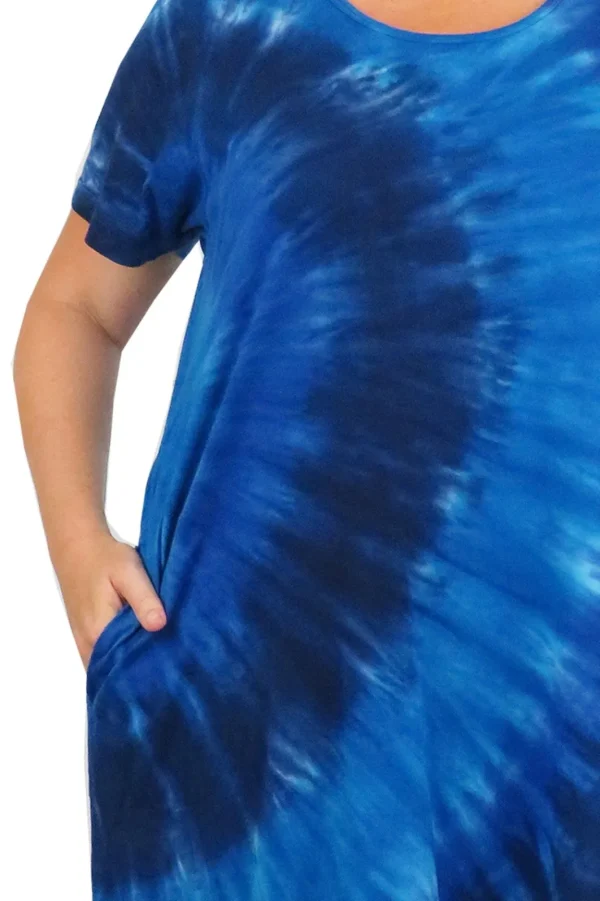 La Cera™ La Cera Cotton Knit Short Sleeve Denim Blue Tie-Dye Dress - Plus Size Shop