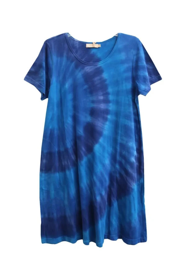 La Cera™ La Cera Cotton Knit Short Sleeve Denim Blue Tie-Dye Dress - Plus Size Shop