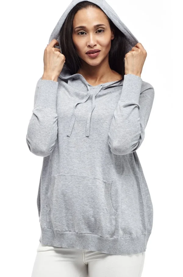 La Cera™ La Cera Drawstring Hooded Pullover Sweater Grey Store