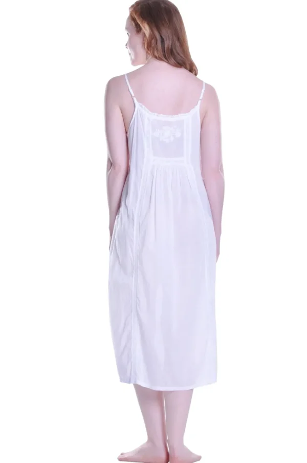 La Cera™ La Cera Embroidered Bib Yoke Sleeveless Gown White Cheap