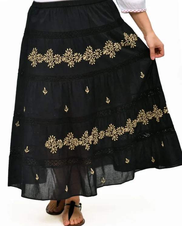 La Cera™ La Cera Embroidered Detail Peasant Skirt Cheap