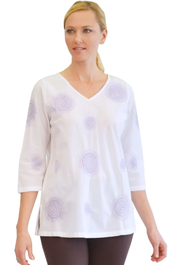 La Cera™ La Cera Embroidered V-Neck Shirt Lilac Cheap