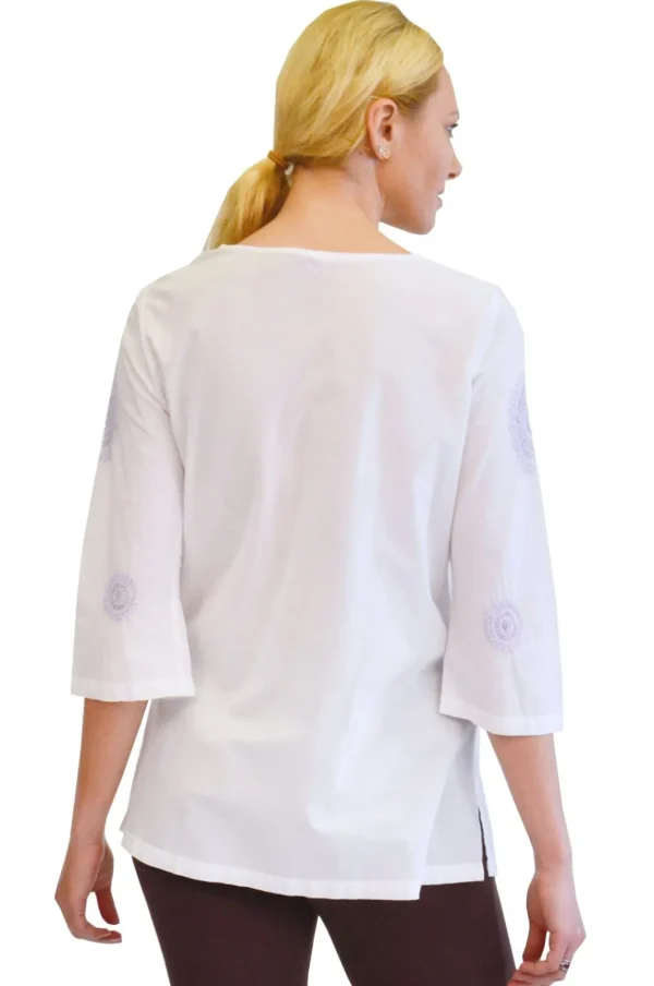 La Cera™ La Cera Embroidered V-Neck Shirt Lilac Cheap