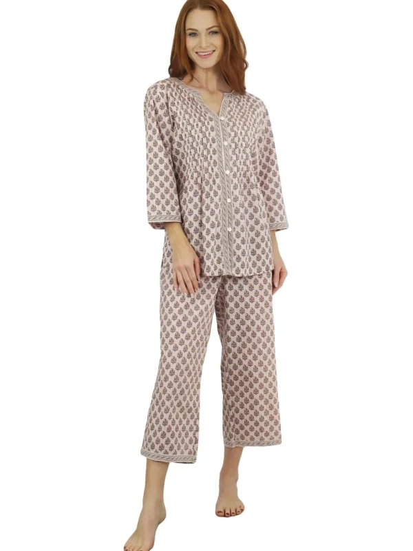 La Cera™ La Cera Floral 3/4 Sleeve Pleat Front Capri Pajama Set Discount