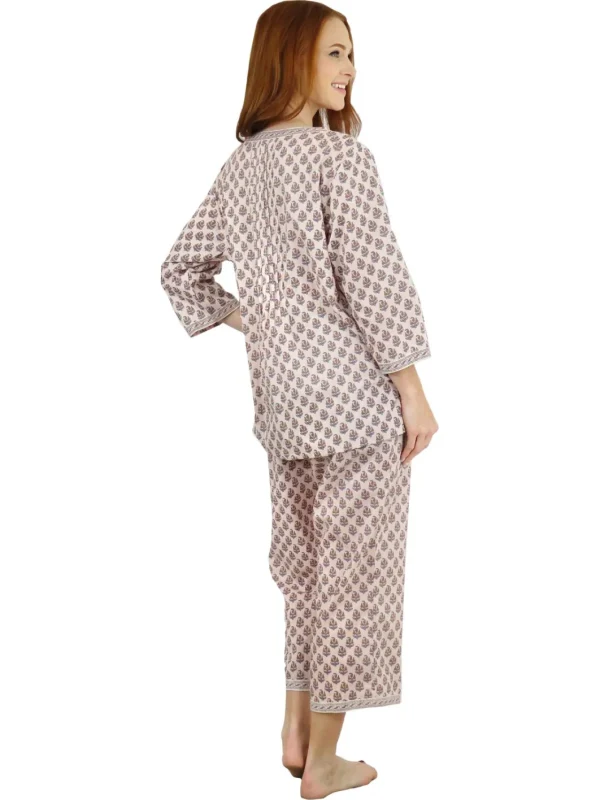 La Cera™ La Cera Floral 3/4 Sleeve Pleat Front Capri Pajama Set Discount