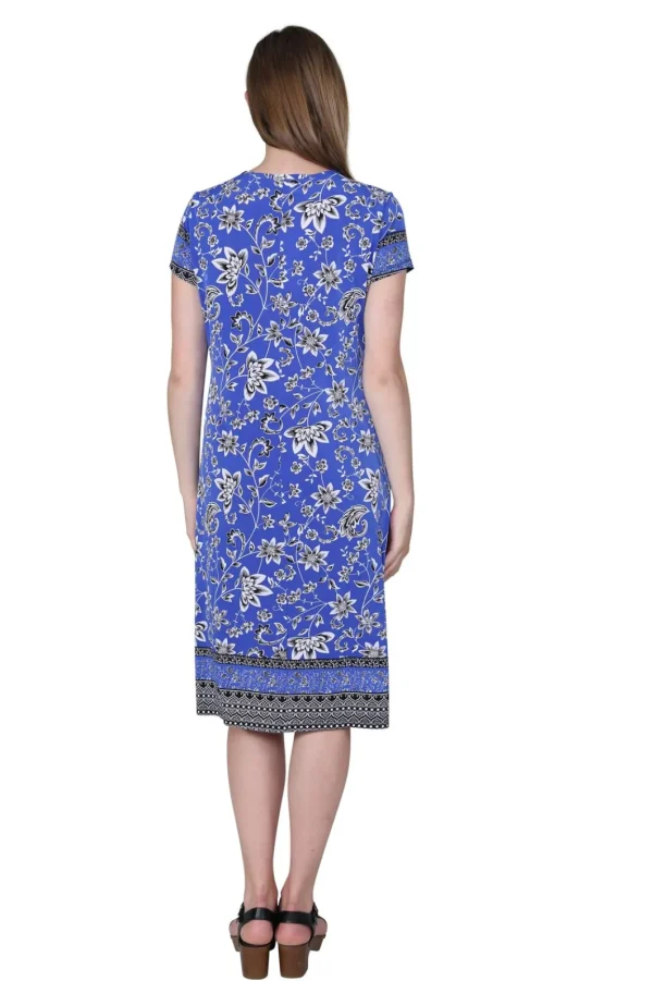 La Cera™ La Cera Floral Border Print Short Sleeve Dress Royal Shop