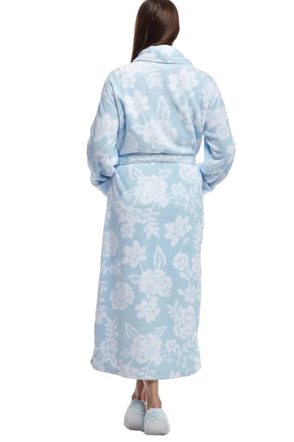 La Cera™ La Cera Floral Fleece Bathrobe With Belt Blue Best Sale