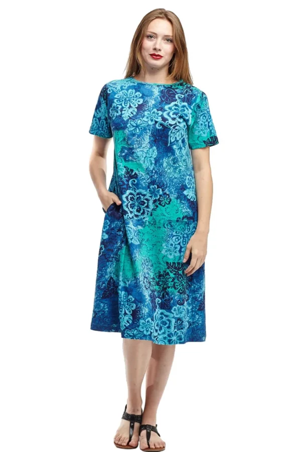 La Cera™ La Cera Floral Print A-Line Dress Blue Fashion