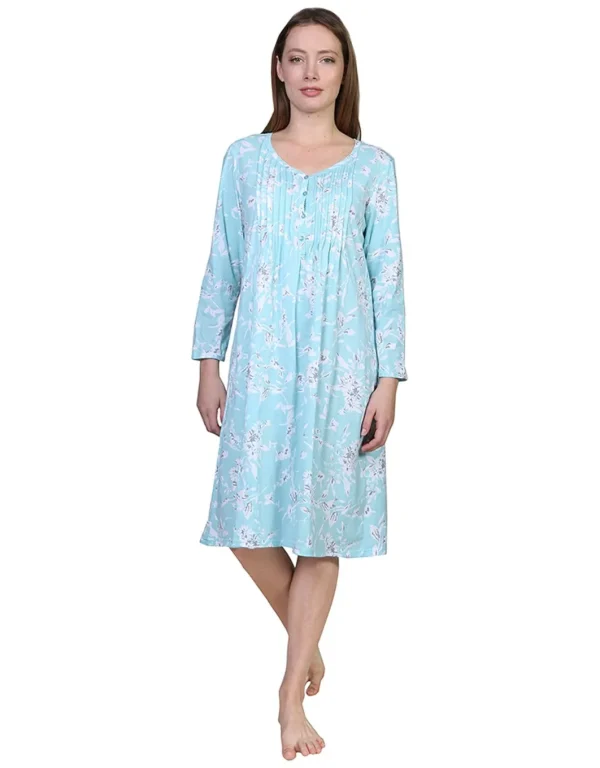 La Cera™ La Cera Floral Print Cotton Knit Gown Outlet