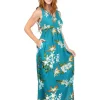 La Cera™ La Cera Floral Printed Sleeveless Rayon Maxi Dress Teal Hot