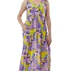 La Cera™ La Cera Floral Printed Sleeveless Rayon Maxi Dress Yellow/Lilac Flash Sale