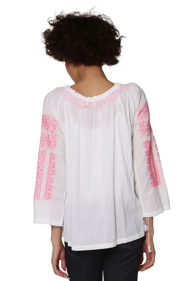 La Cera™ La Cera Hand-Embroidered Peasant Top New