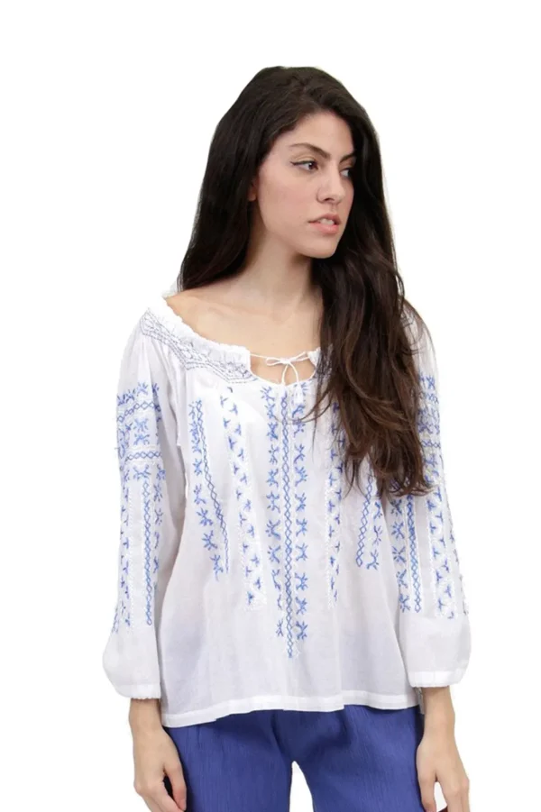 La Cera™ La Cera Hand-Embroidered Peasant Top New