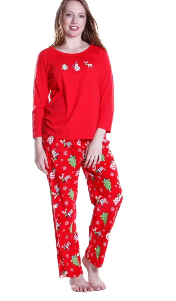 La Cera™ La Cera Holiday Pattern Flannel Pajama Set Red Hot