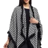 La Cera™ La Cera Houndstooth Split Poncho Shawl Cheap