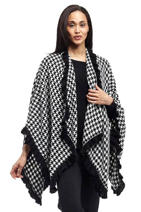 La Cera™ La Cera Houndstooth Split Poncho Shawl Cheap