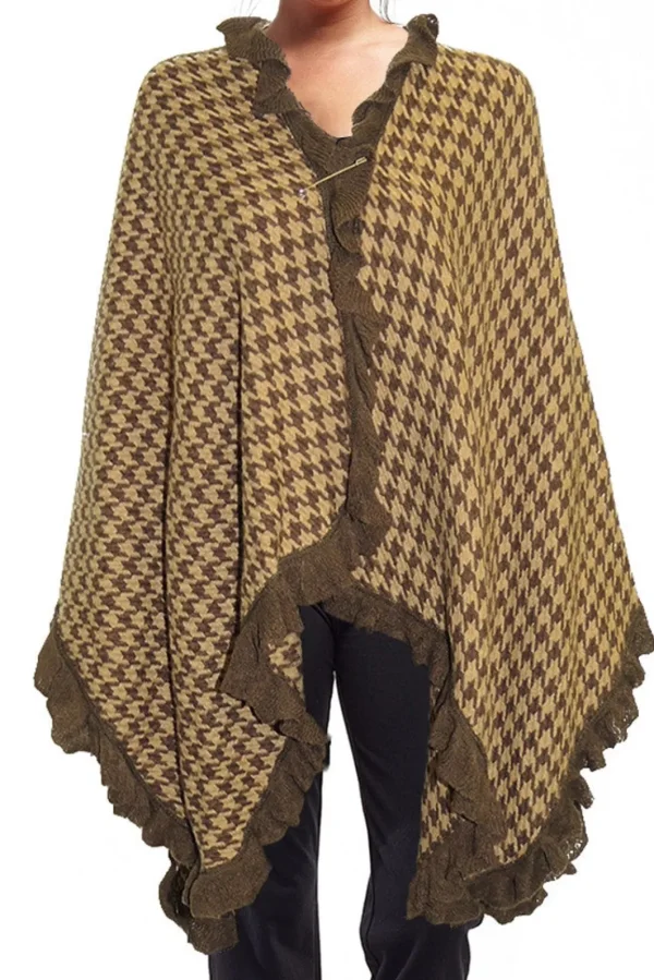 La Cera™ La Cera Houndstooth Split Poncho Shawl Sale