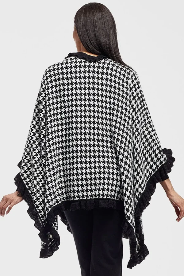 La Cera™ La Cera Houndstooth Split Poncho Shawl Cheap