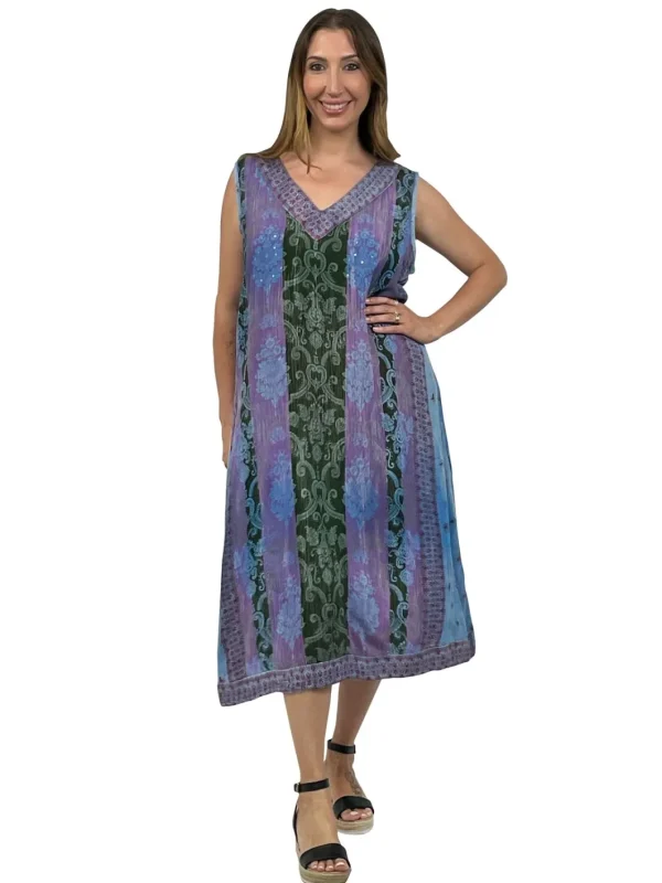 La Cera™ La Cera Jacobean Floral Print Sleeveless Dress Best Sale