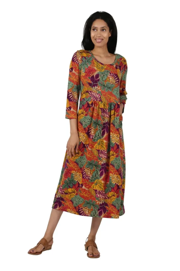 La Cera™ La Cera Knit Foliage Printed Dress New