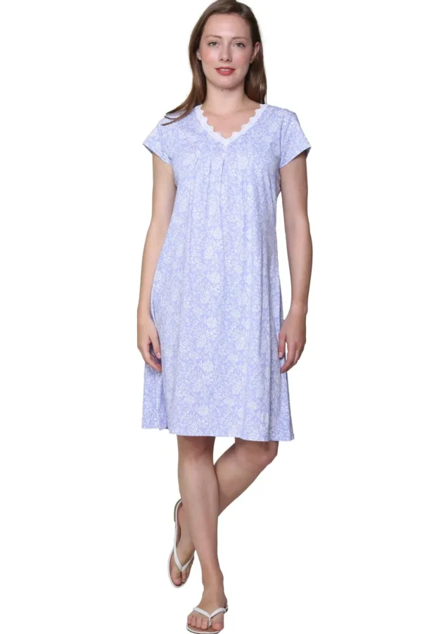 La Cera™ La Cera Lilac Floral Cotton Knit Chemise Cheap