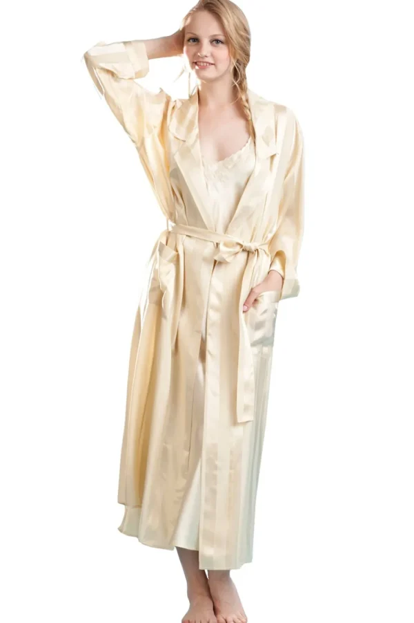 La Cera™ La Cera Long Silk Robe Fashion