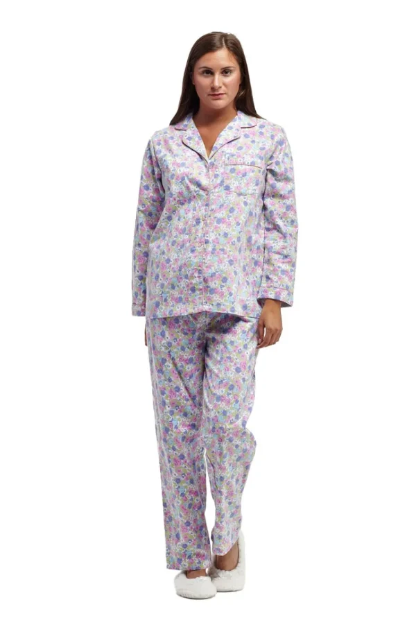 La Cera™ La Cera Long Sleeve Floral Flannel Pajama Set Pink Online