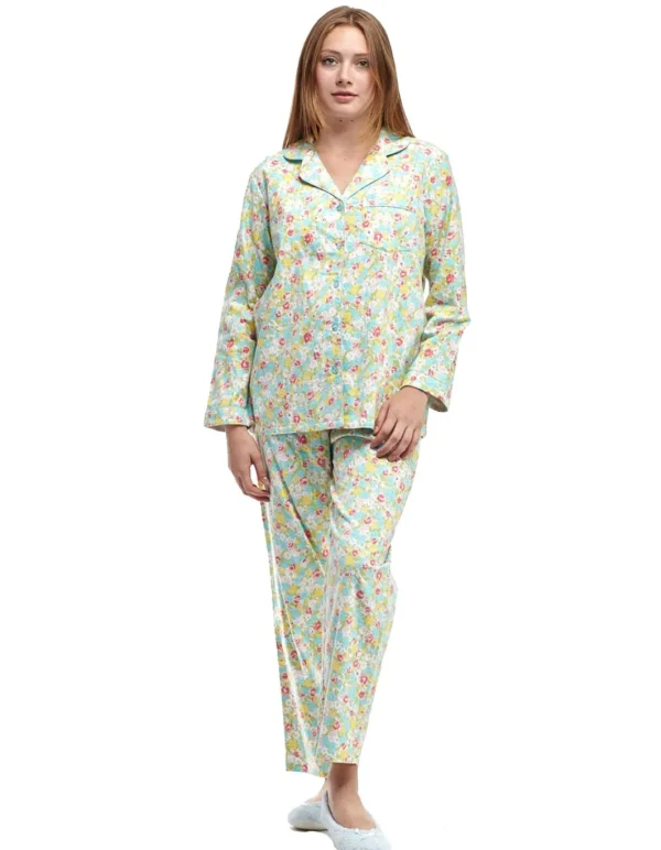 La Cera™ La Cera Long Sleeve Floral Flannel Pajama Set Aqua Shop