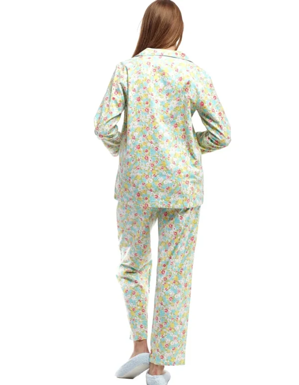 La Cera™ La Cera Long Sleeve Floral Flannel Pajama Set Aqua Shop