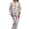 La Cera™ La Cera Long Sleeve Printed Flannel Pajama Set Blue Fashion