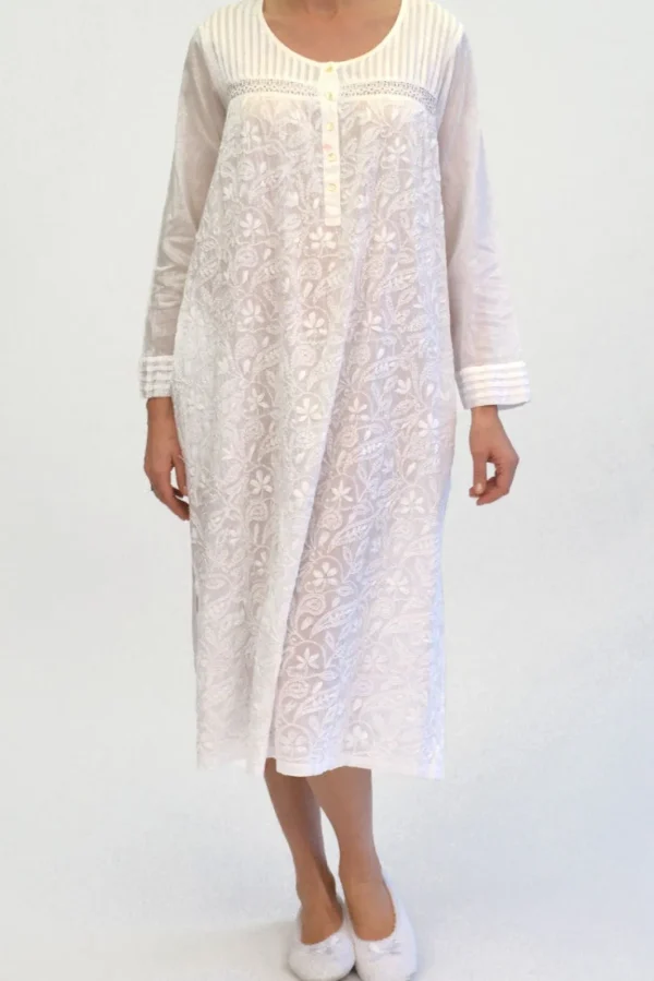 La Cera™ La Cera Long Sleeve White Embroidered Gown Shop