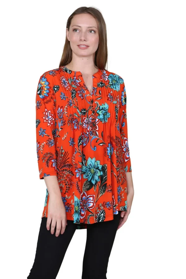 La Cera™ La Cera Mandarin Floral Print Tunic Cheap