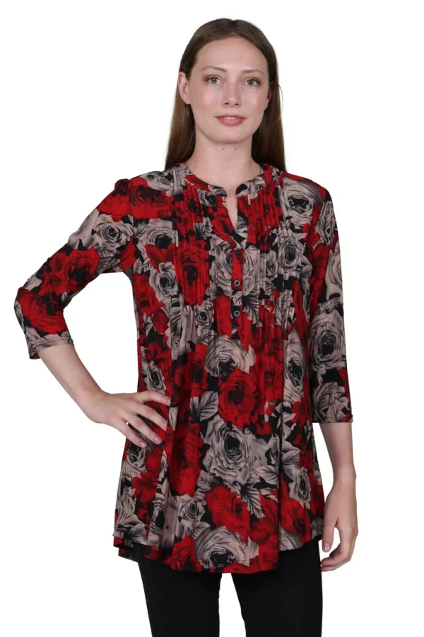 La Cera™ La Cera Midnight Roses Print Tunic Fashion