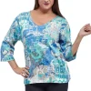 La Cera™ La Cera Multi Printed Tunic Top Blue Discount