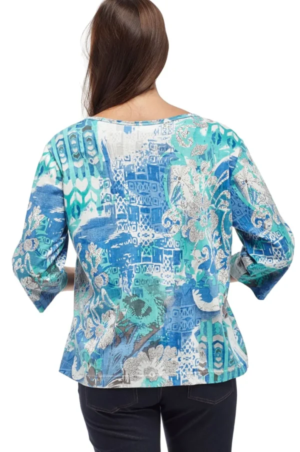 La Cera™ La Cera Multi Printed Tunic Top Blue Discount