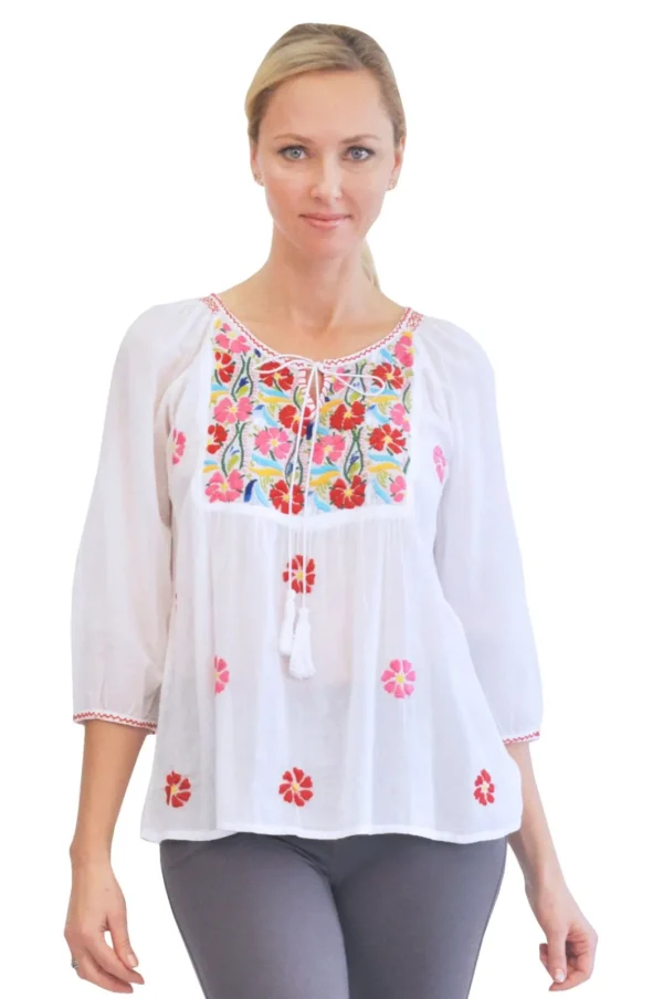 La Cera™ La Cera Multicolored Embroidered Top Hot