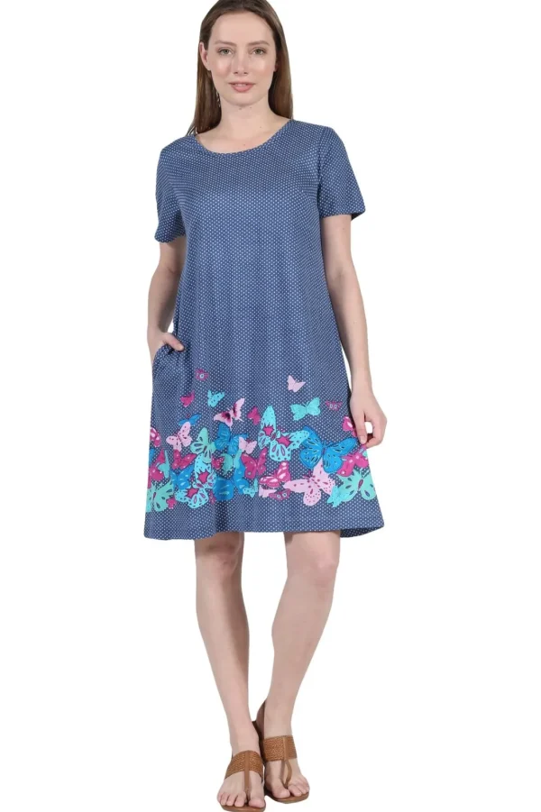 La Cera™ La Cera Novelty Floral Butterfly Print Short Sleeve Dress Fashion