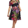 La Cera™ La Cera Novelty Floral Print Short Sleeve Dress Black Best Sale